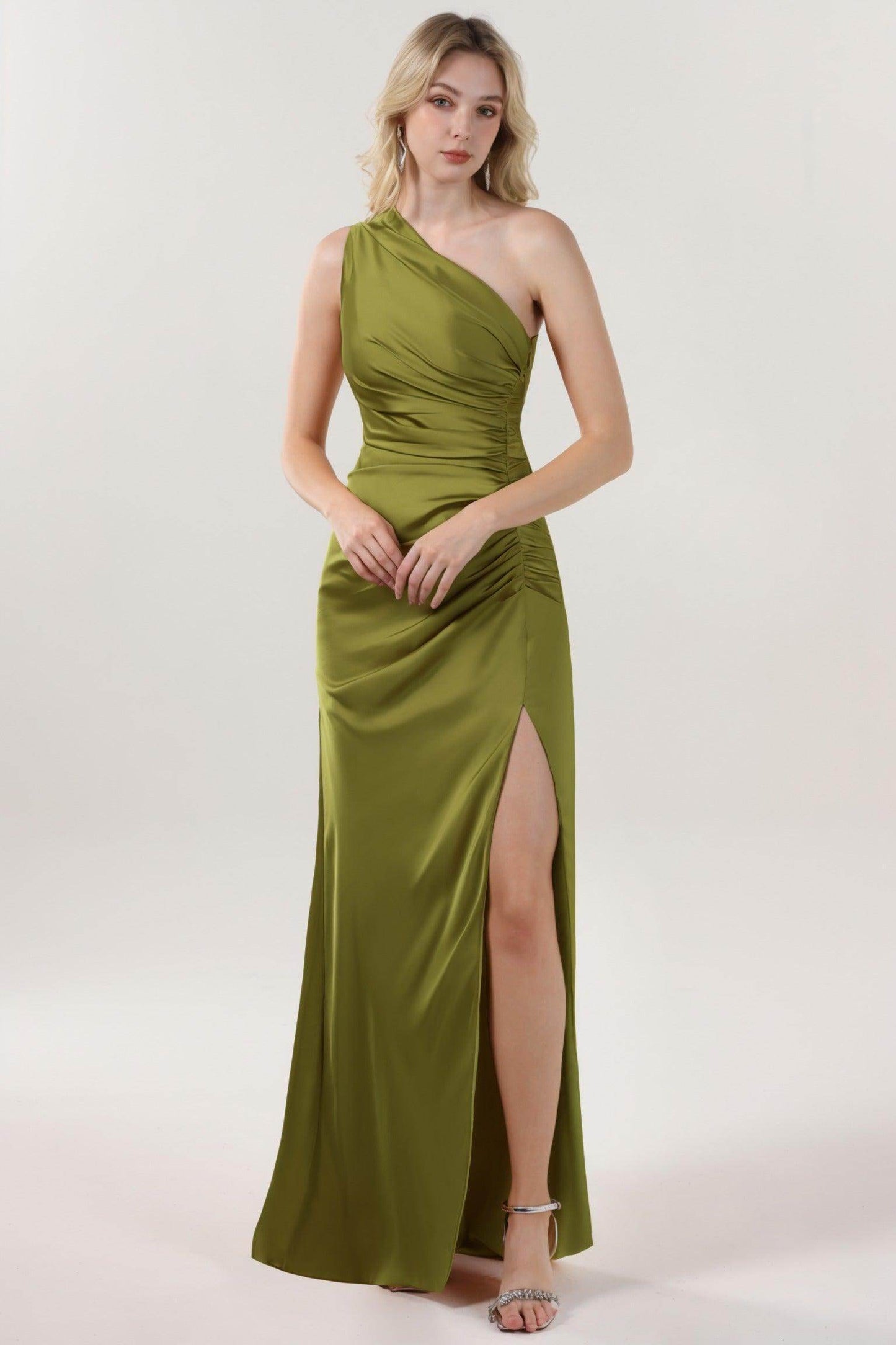 Sheath-Column Maxi Luxe Satin Bridesmaid Dress CS0606BM