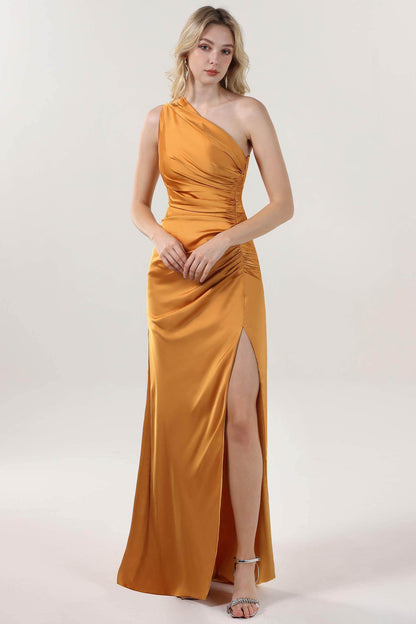 Sheath-Column Maxi Luxe Satin Bridesmaid Dress CS0606BM