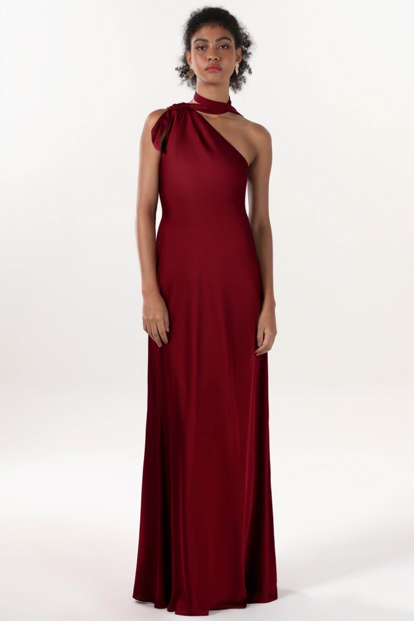 Sheath-Column Maxi Luxe Satin Bridesmaid Dress CS0607BM