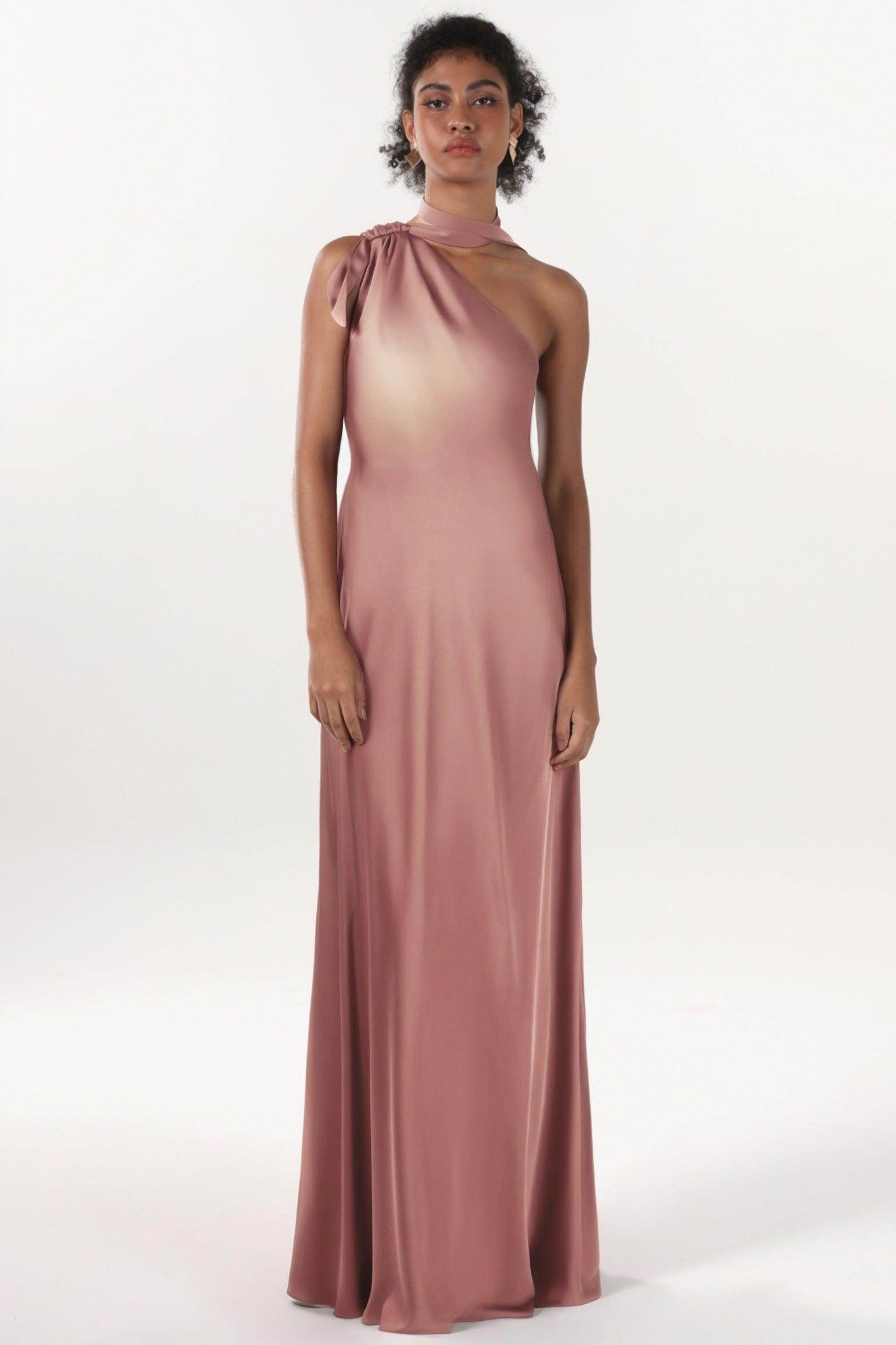 Sheath-Column Maxi Luxe Satin Bridesmaid Dress CS0607BM