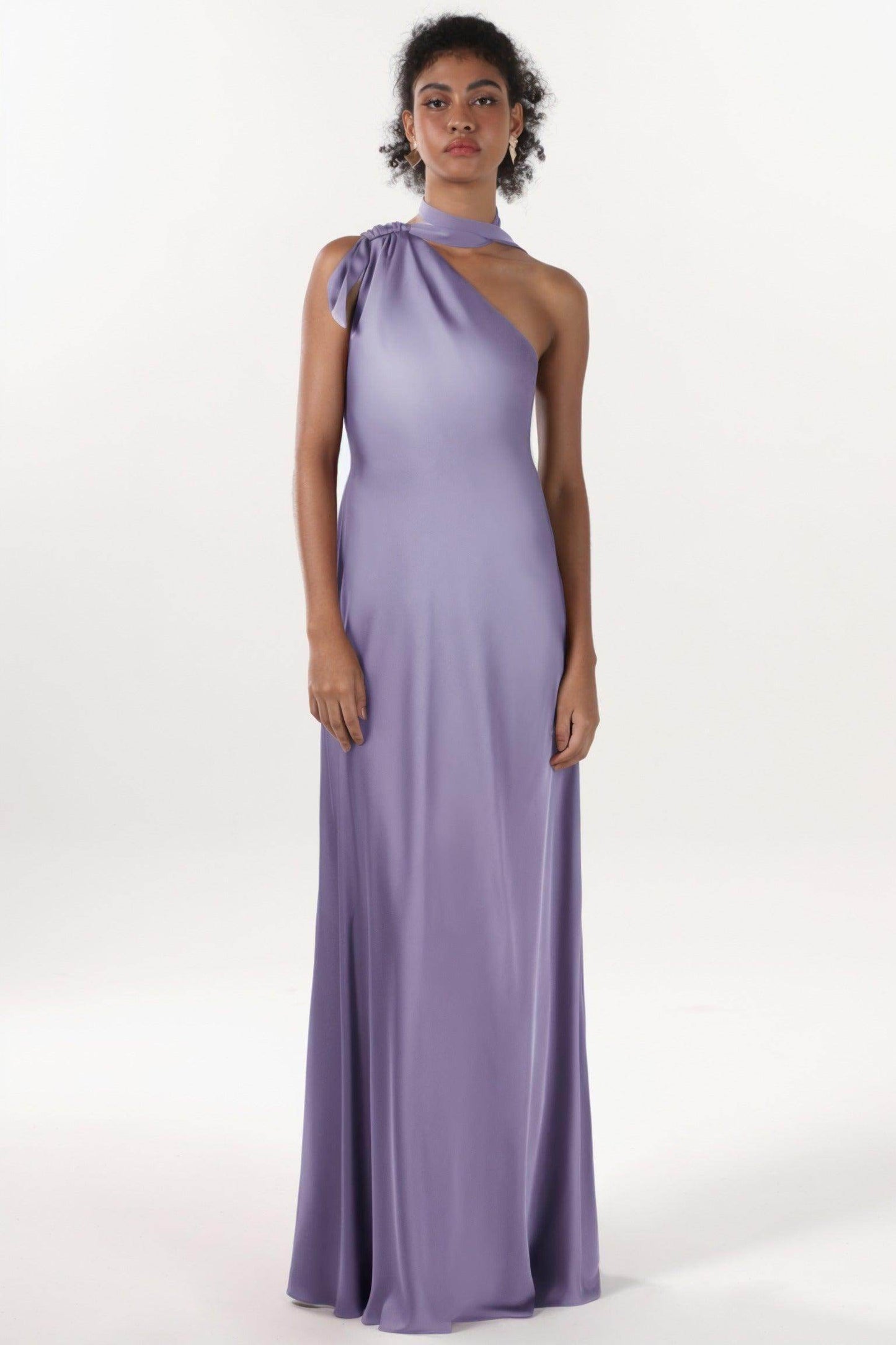 Sheath-Column Maxi Luxe Satin Bridesmaid Dress CS0607BM