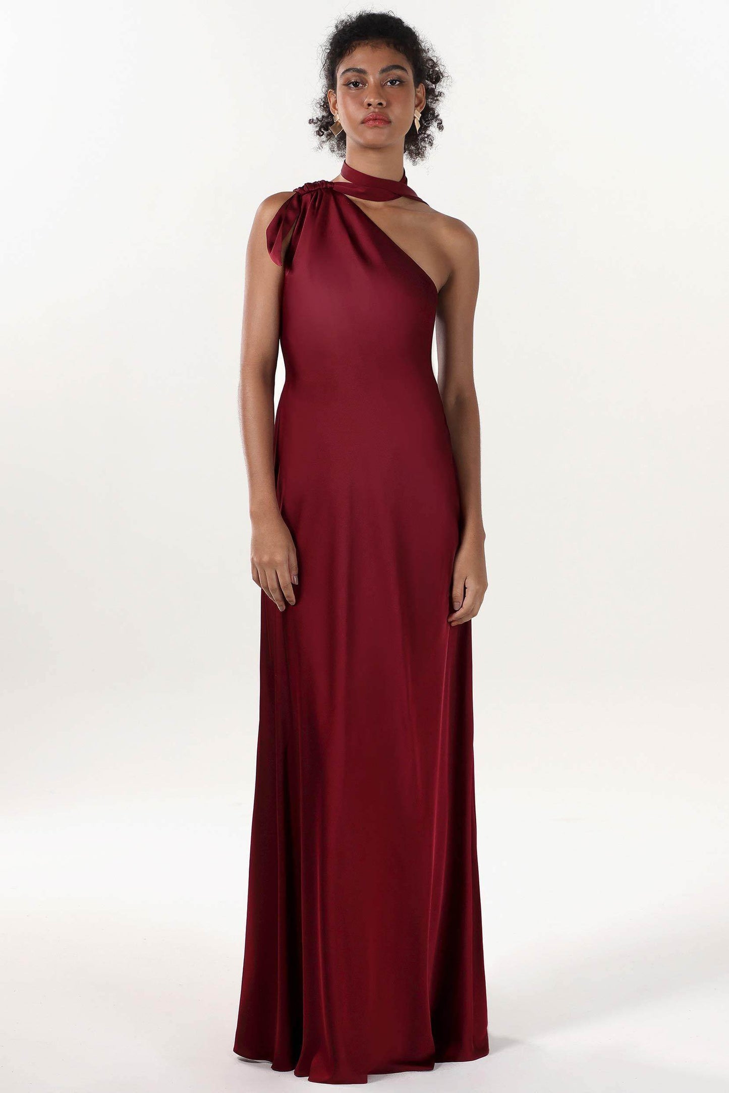 Sheath-Column Maxi Luxe Satin Bridesmaid Dress CS0607BM