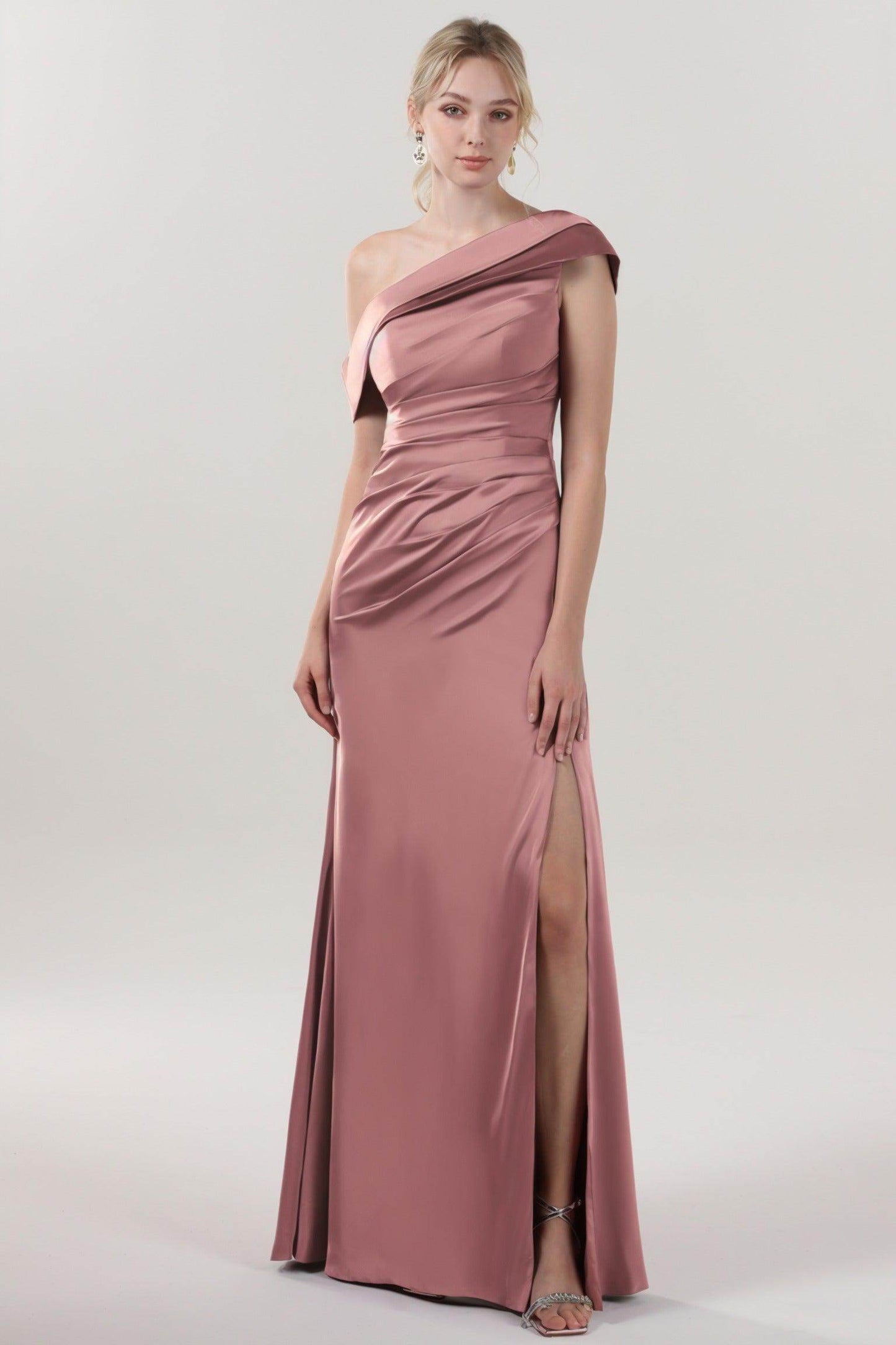 Sheath-Column Maxi Luxe Satin Bridesmaid Dress CS0609BM