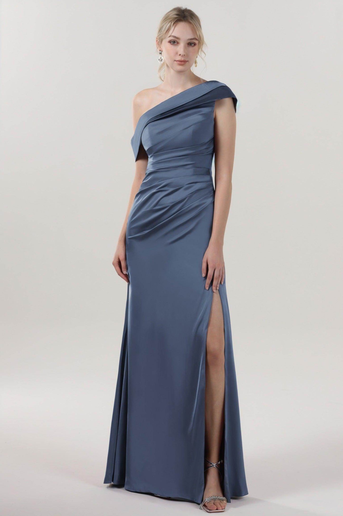 Sheath-Column Maxi Luxe Satin Bridesmaid Dress CS0609BM