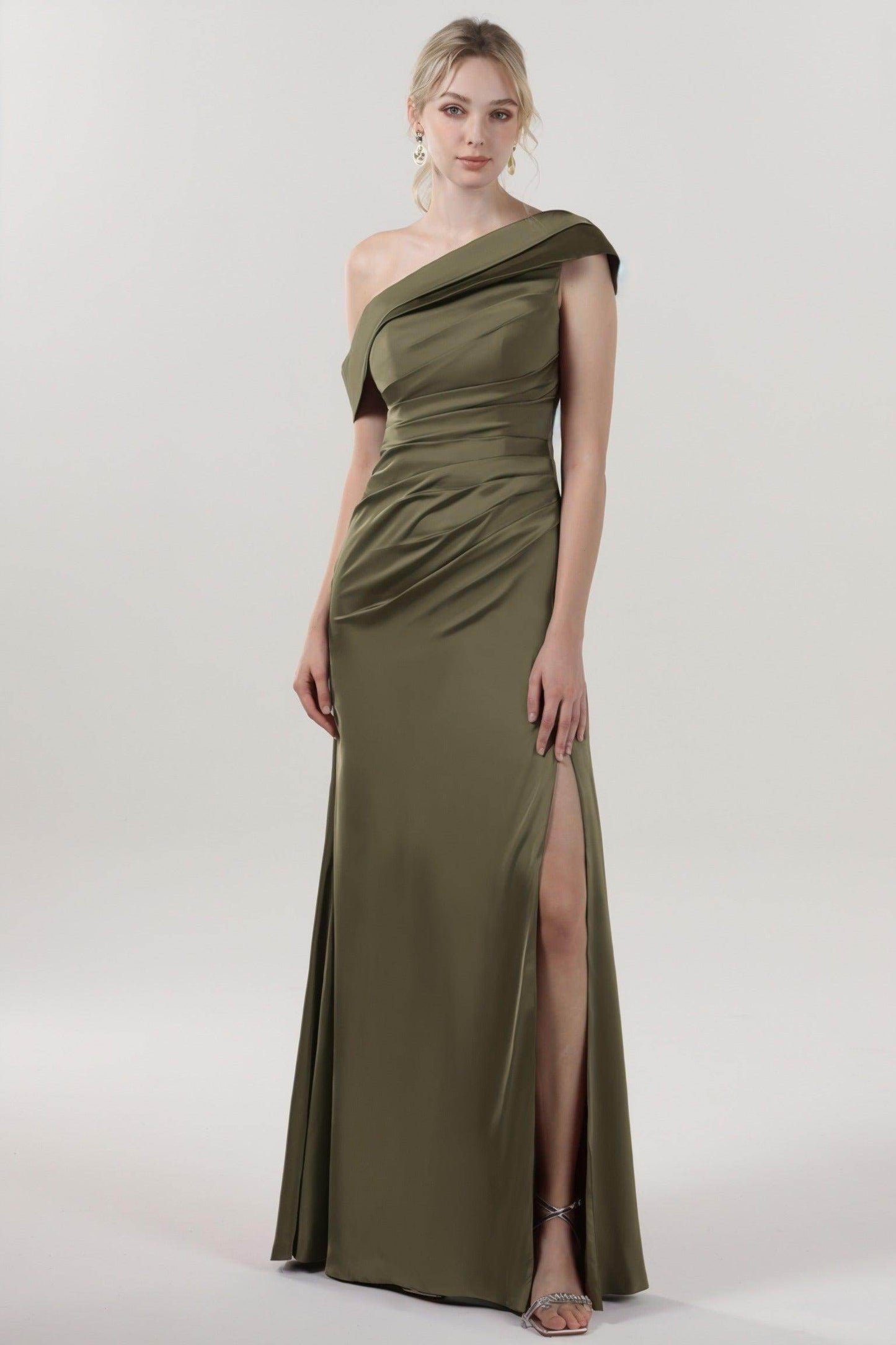 Sheath-Column Maxi Luxe Satin Bridesmaid Dress CS0609BM
