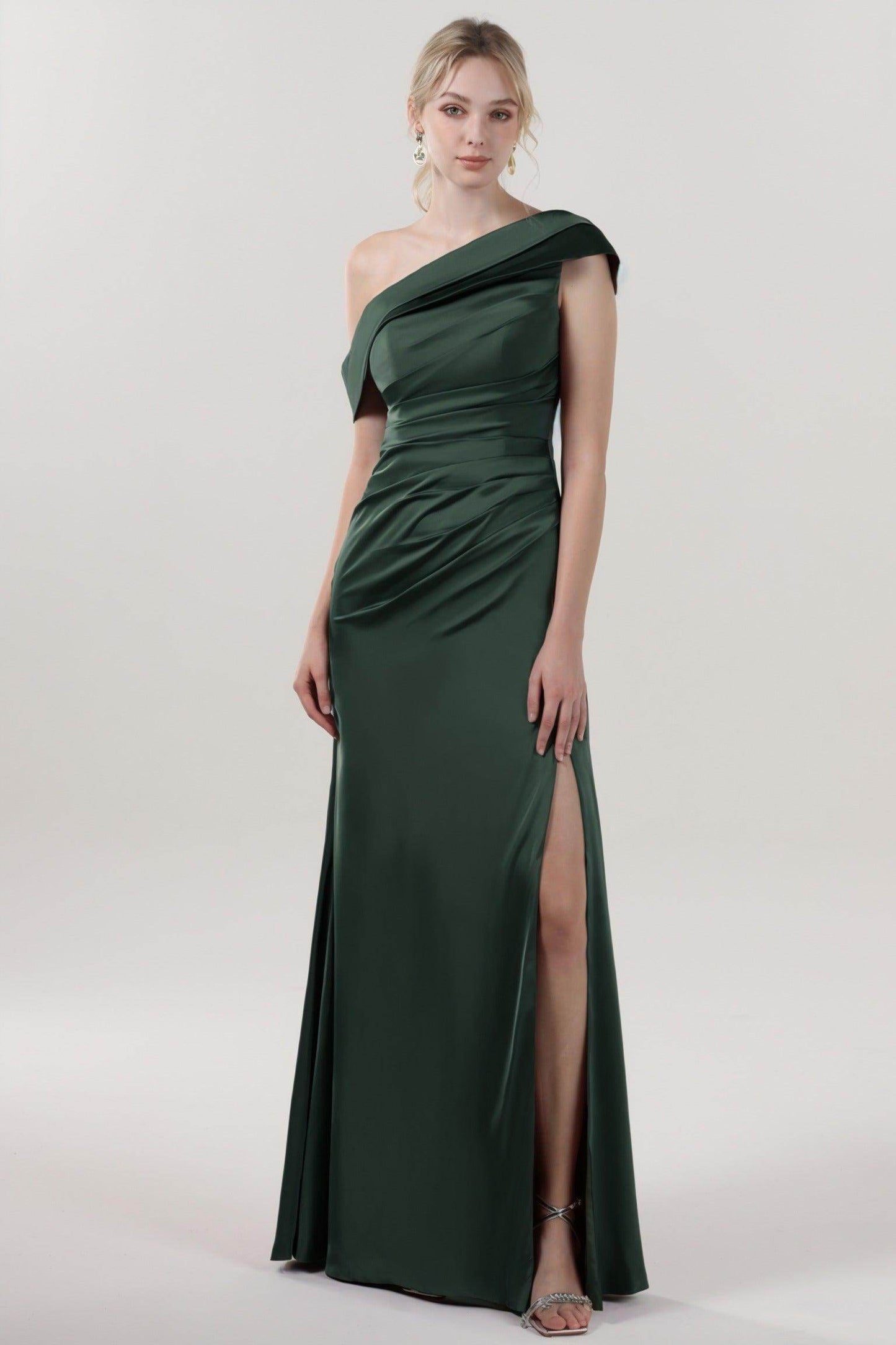 Sheath-Column Maxi Luxe Satin Bridesmaid Dress CS0609BM