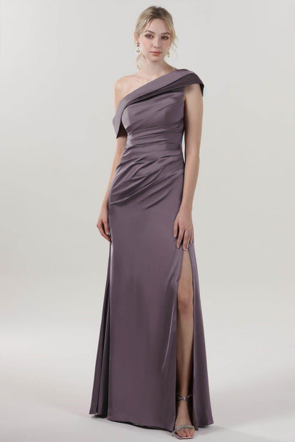 Sheath-Column Maxi Luxe Satin Bridesmaid Dress CS0609BM