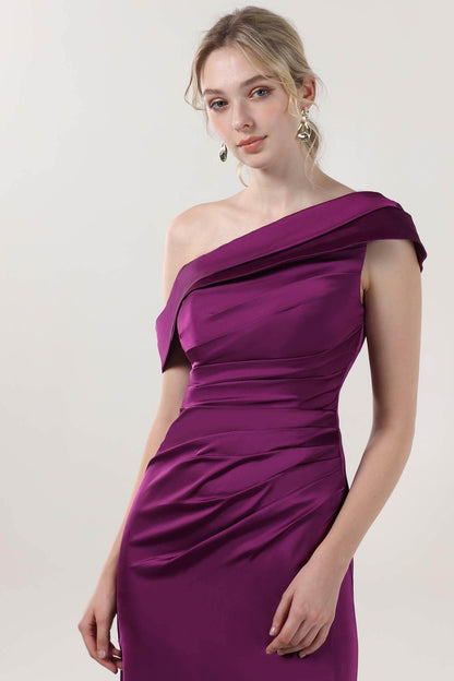 Sheath-Column Maxi Luxe Satin Bridesmaid Dress CS0609BM