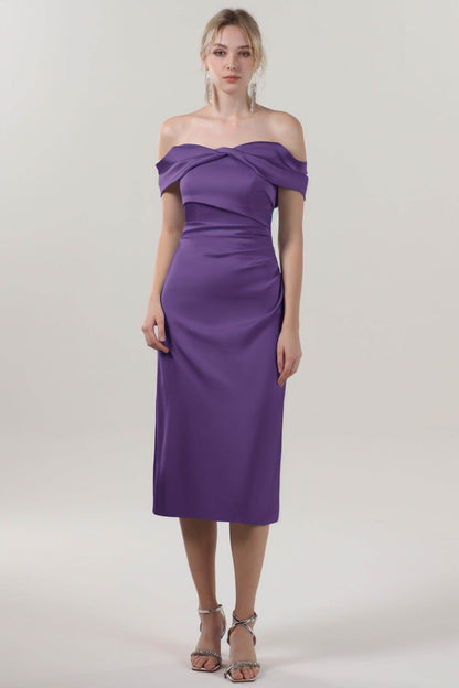 Sheath-Column Midi Luxe Satin Bridesmaid Dress CS0610BM