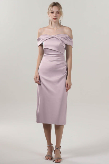 Sheath-Column Midi Luxe Satin Bridesmaid Dress CS0610BM