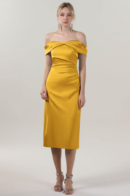 Sheath-Column Midi Luxe Satin Bridesmaid Dress CS0610BM