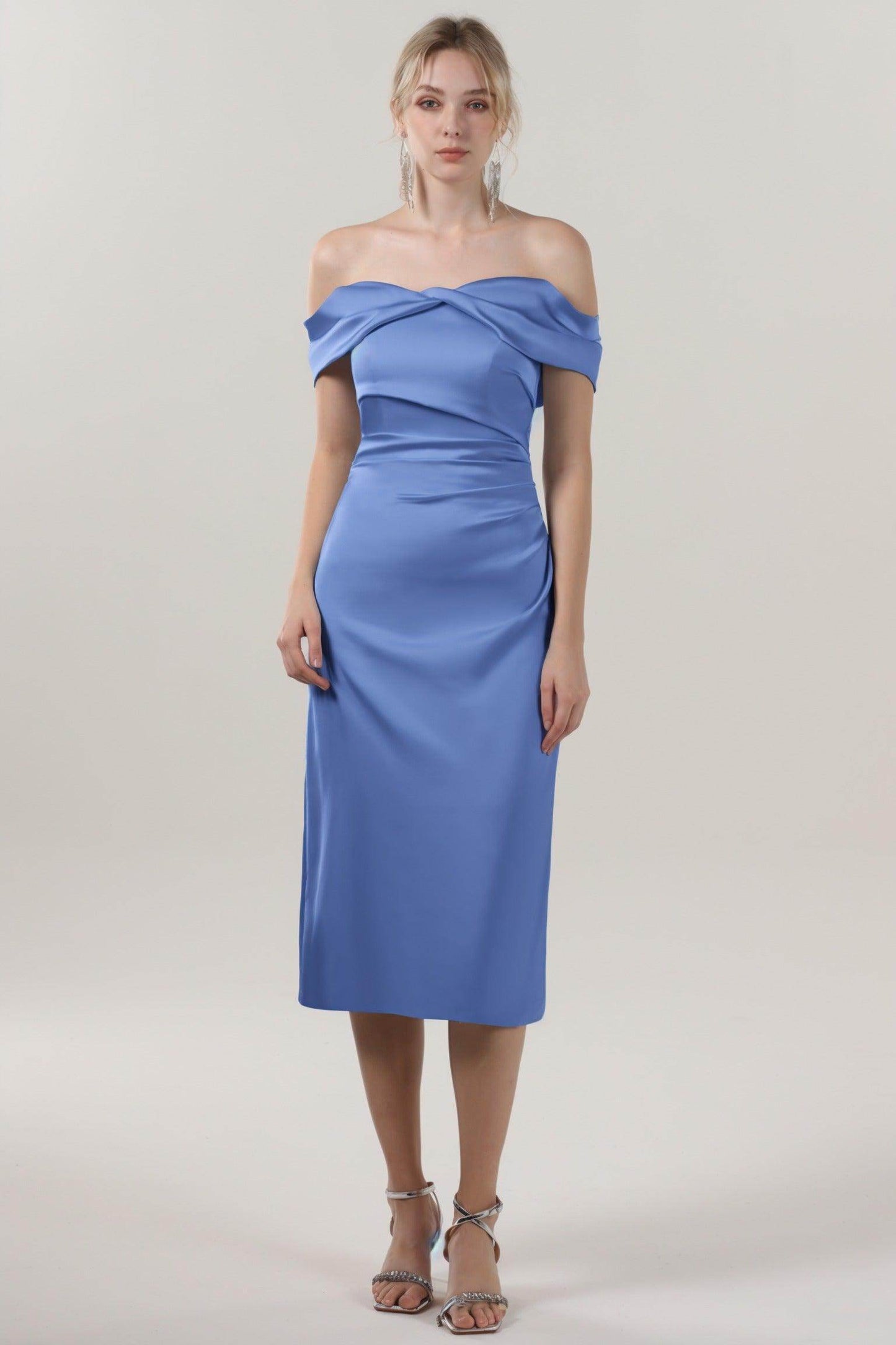 Sheath-Column Midi Luxe Satin Bridesmaid Dress CS0610BM