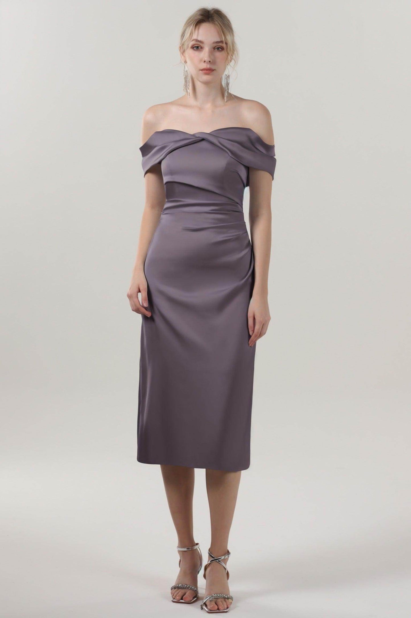 Sheath-Column Midi Luxe Satin Bridesmaid Dress CS0610BM