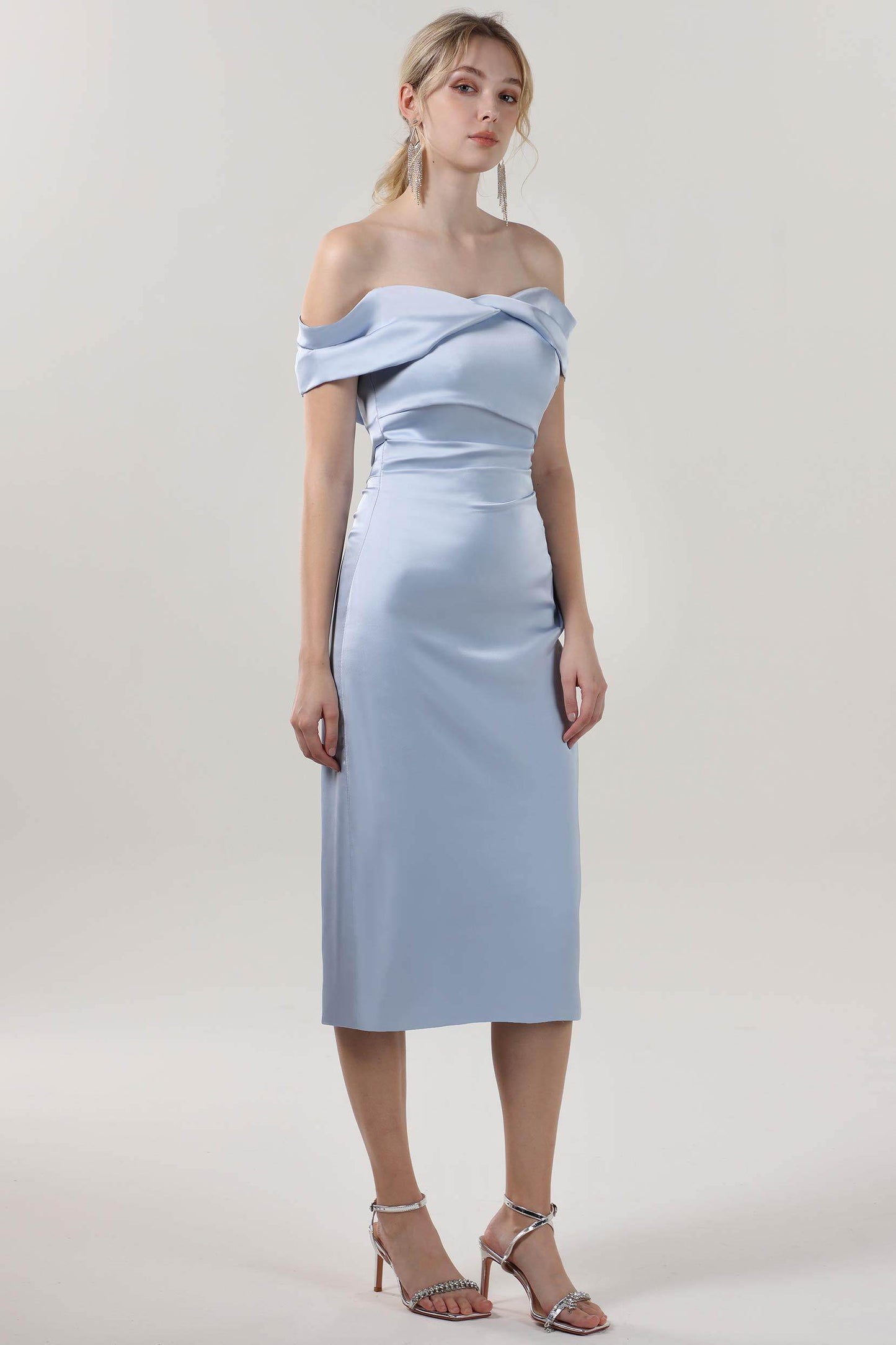 Sheath-Column Midi Luxe Satin Bridesmaid Dress CS0610BM