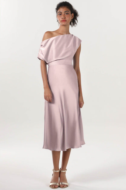 Sheath-Column Midi Luxe Satin Bridesmaid Dress CS0611BM
