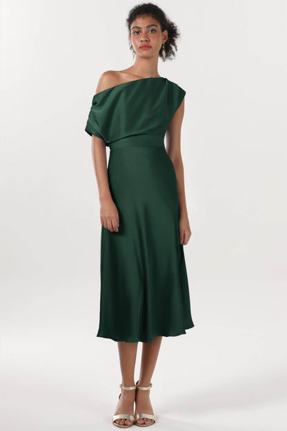 Sheath-Column Midi Luxe Satin Bridesmaid Dress CS0611BM