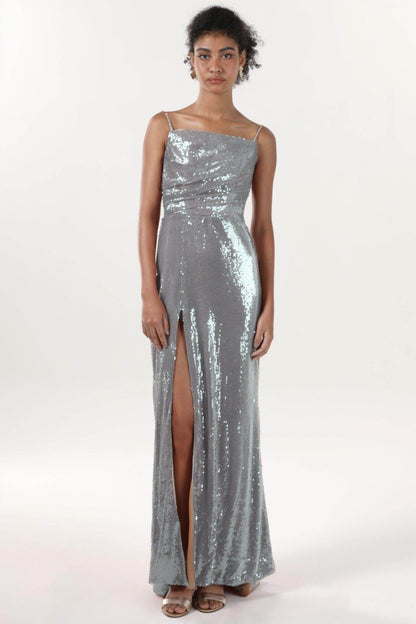 Sheath-Column Sweep-Brush Train Sequined Formal Dress CS0624