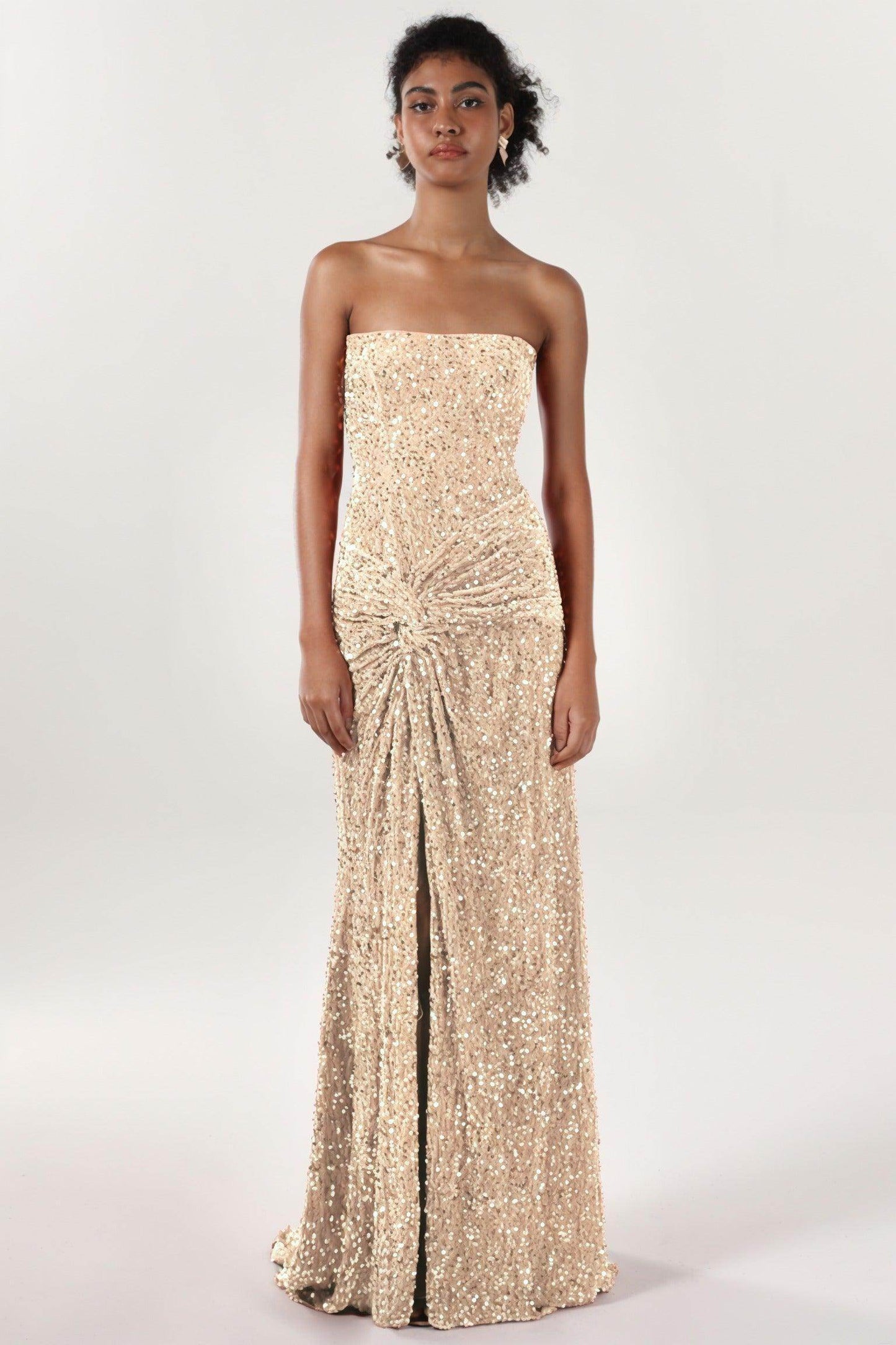 Sheath-Column Sweep-Brush Train Velvet Sequin Bridesmaid Dress CS0634BM