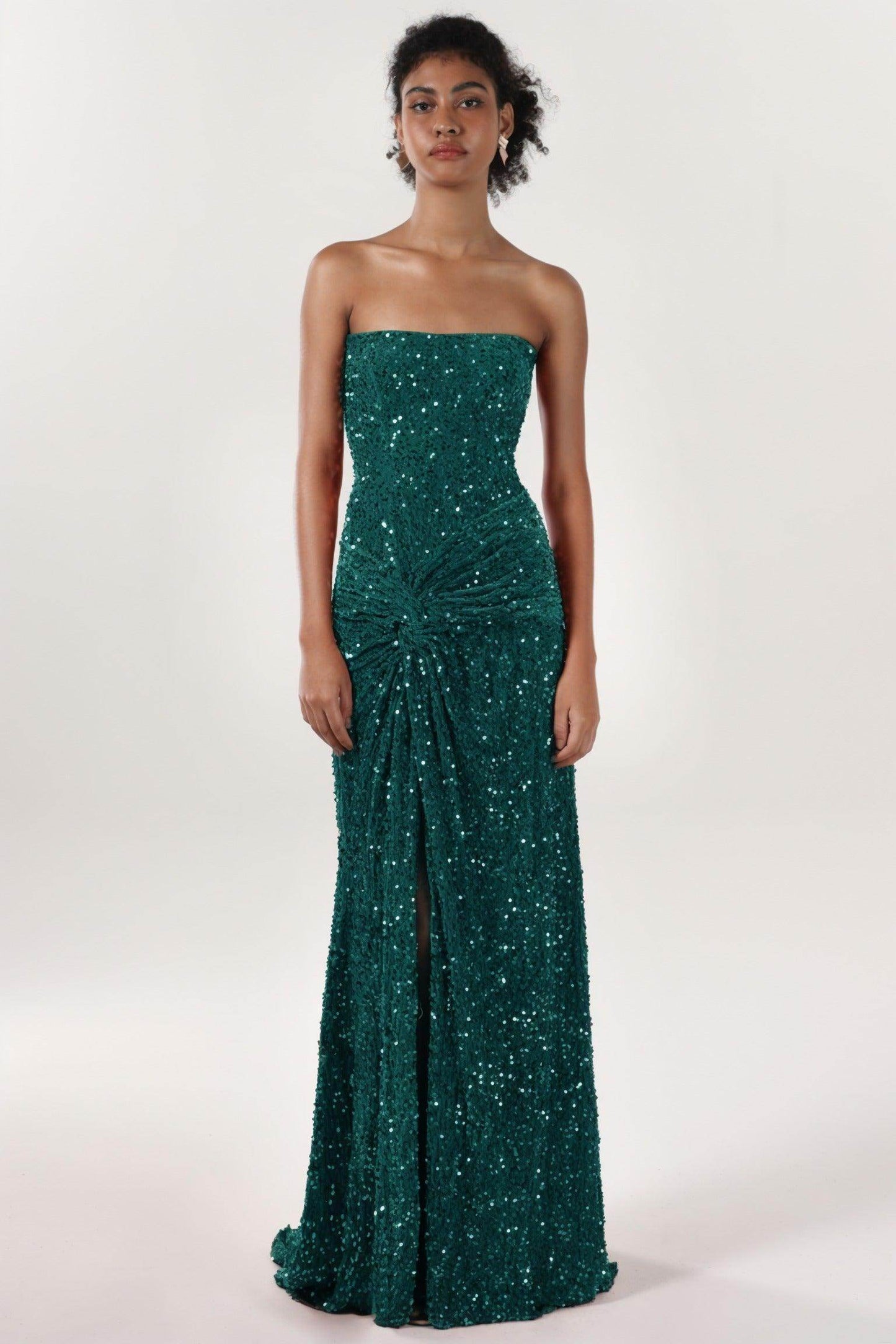 Sheath-Column Sweep-Brush Train Velvet Sequin Bridesmaid Dress CS0634BM