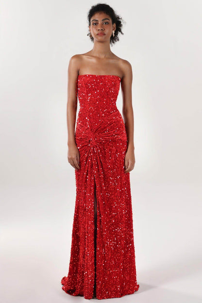 Sheath-Column Sweep-Brush Train Velvet Sequin Bridesmaid Dress CS0634BM