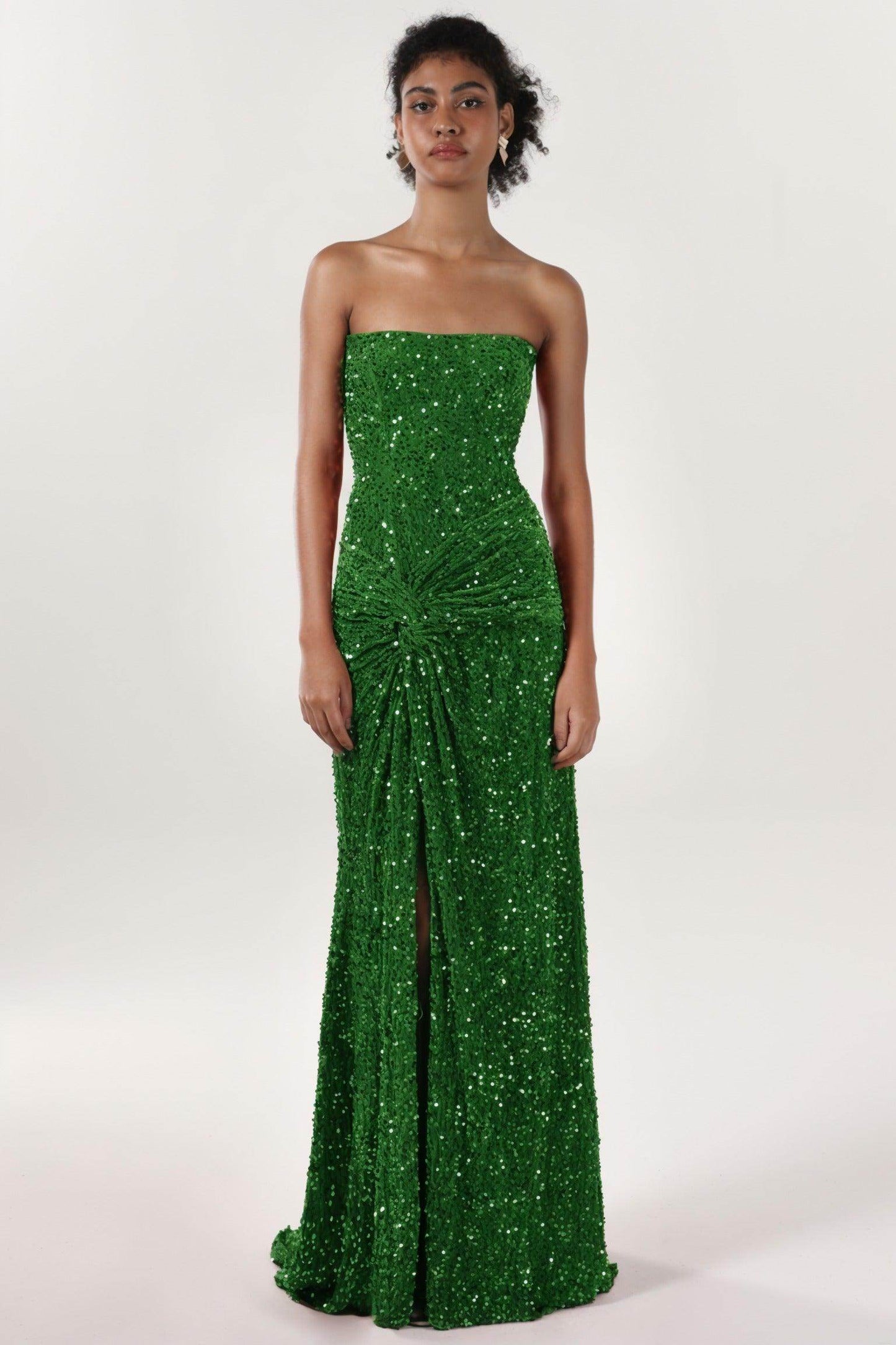 Sheath-Column Sweep-Brush Train Velvet Sequin Bridesmaid Dress CS0634BM
