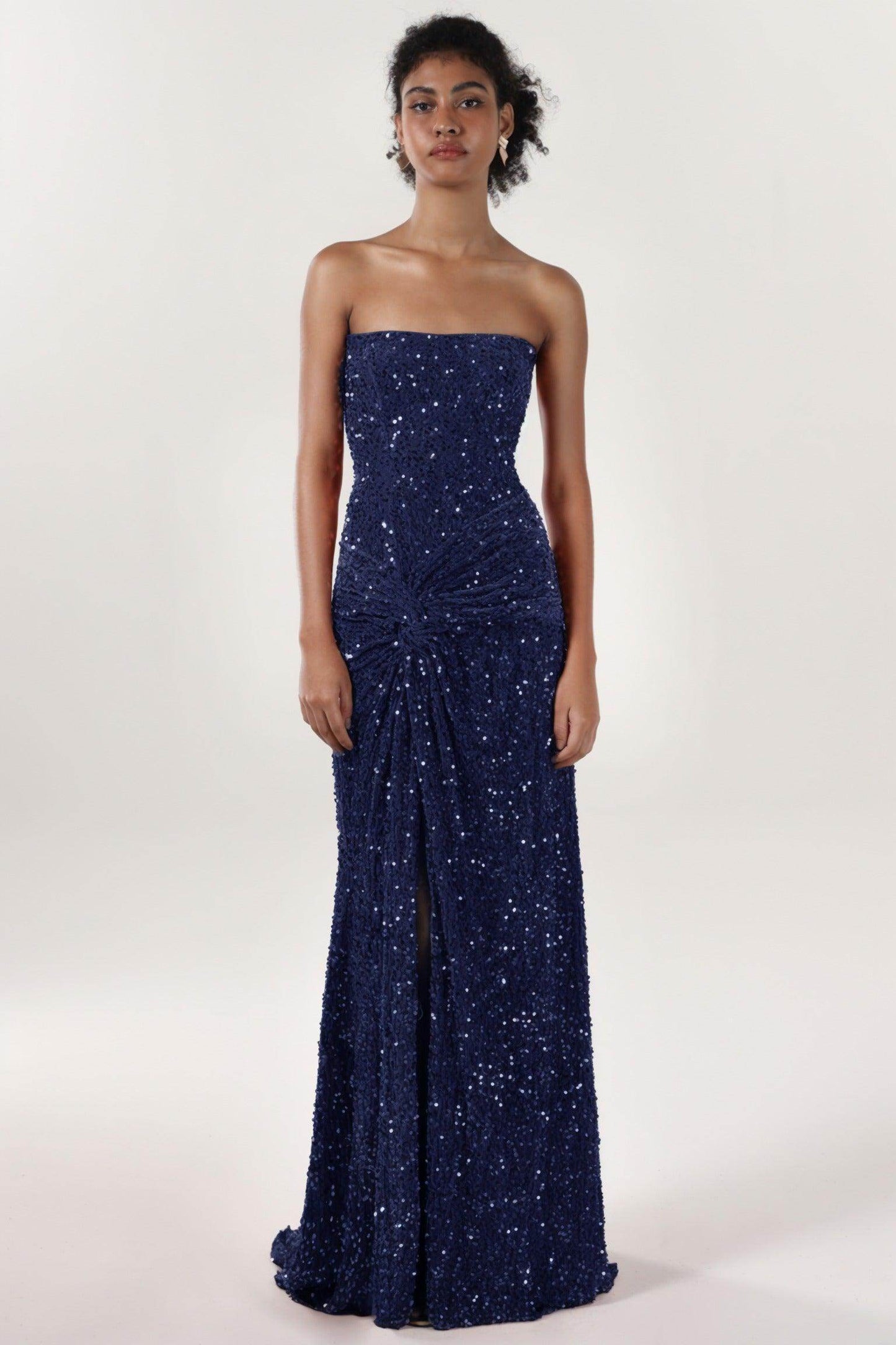 Sheath-Column Sweep-Brush Train Velvet Sequin Bridesmaid Dress CS0634BM