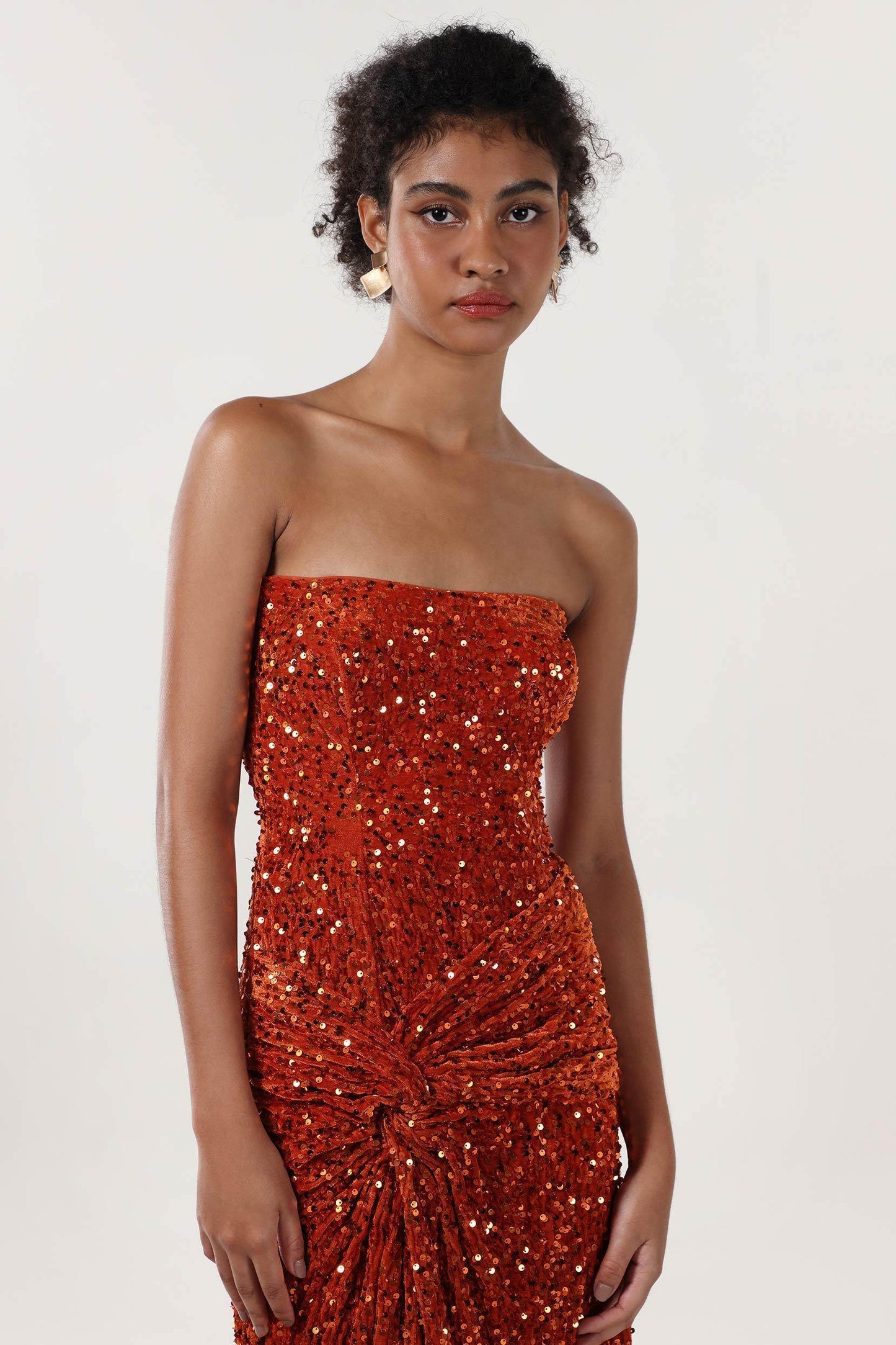 Sheath-Column Sweep-Brush Train Velvet Sequin Bridesmaid Dress CS0634BM