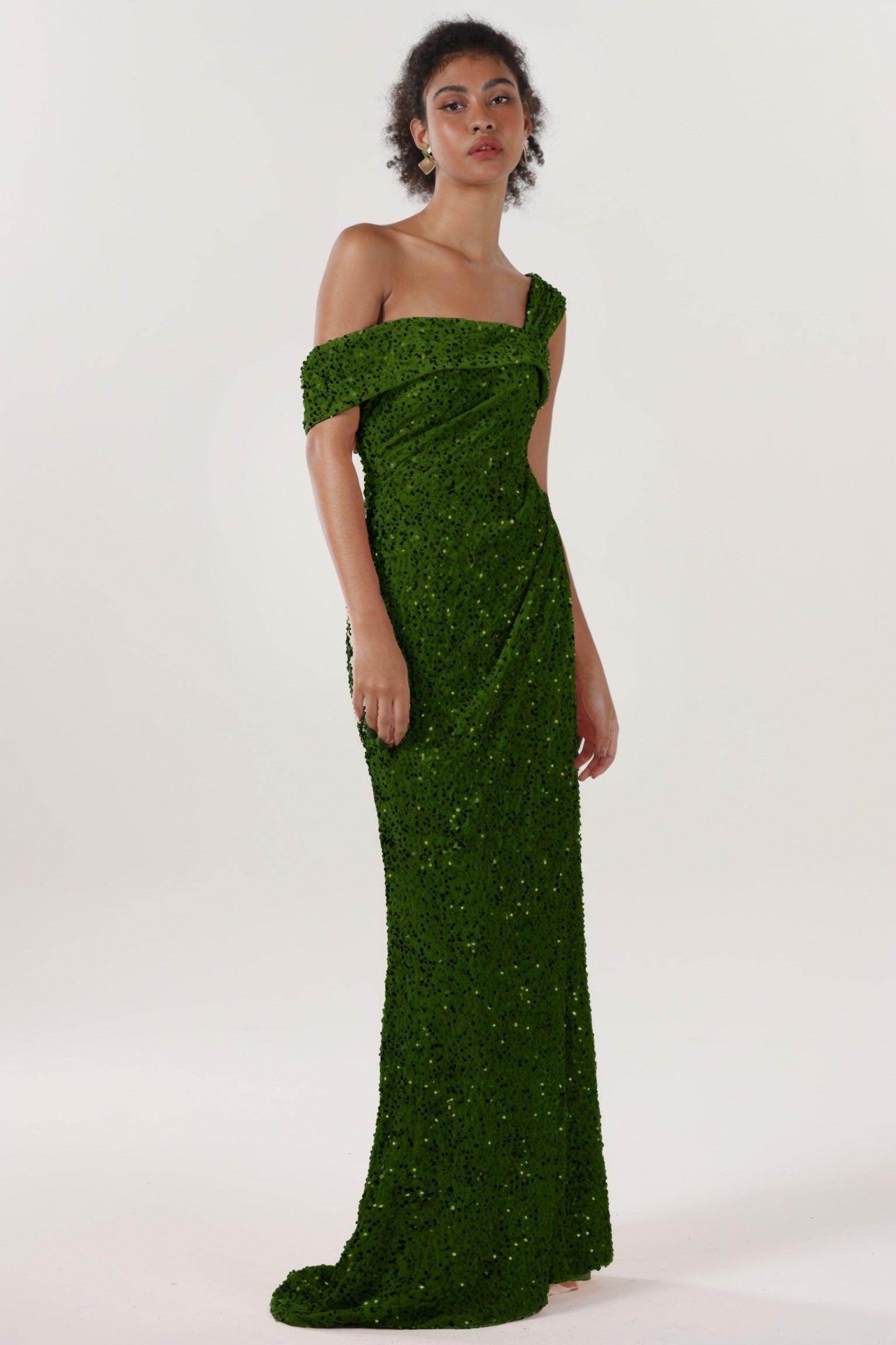 Sheath-Column Sweep-Brush Train Velvet Sequin Bridesmaid Dress CS0635BM