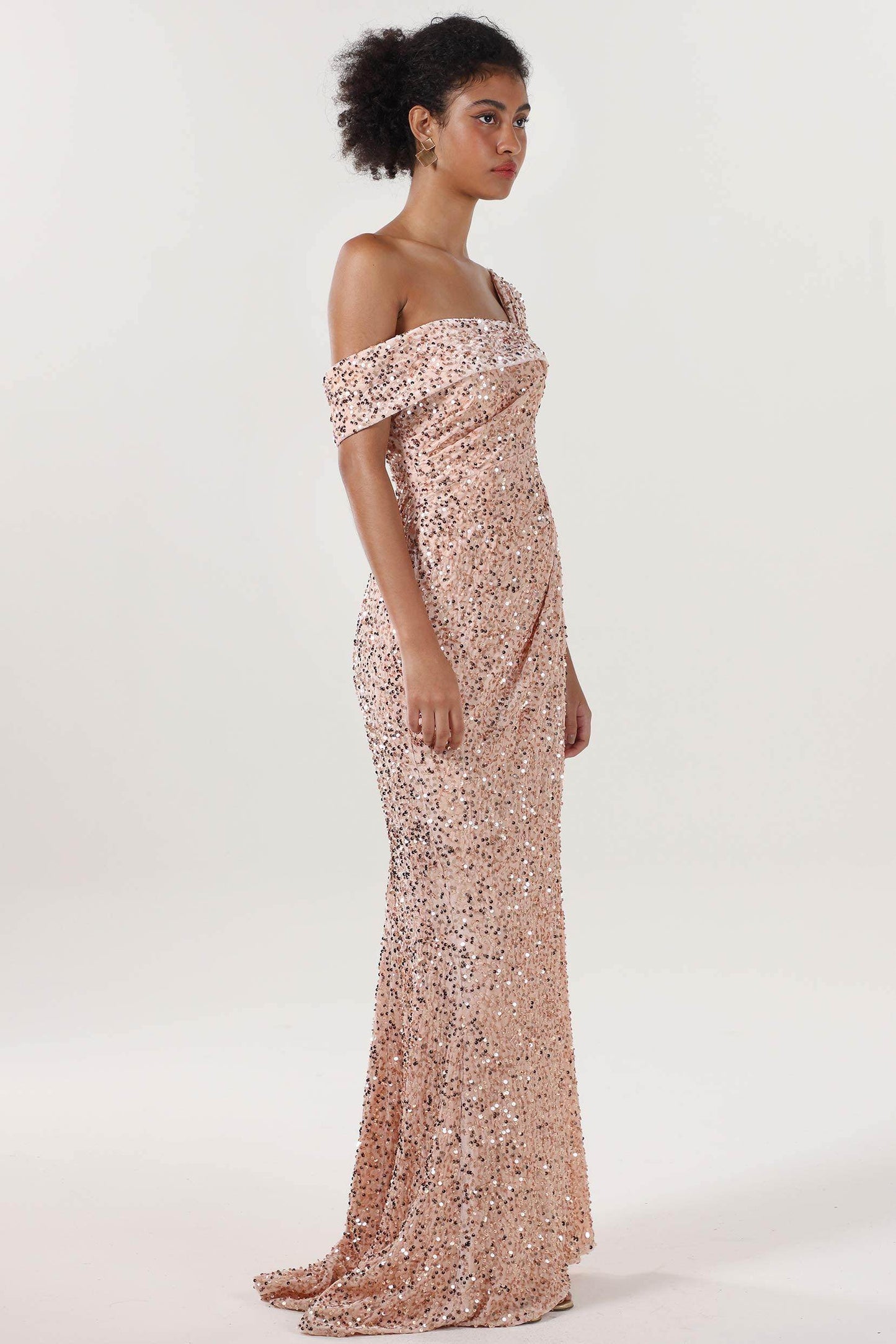 Sheath-Column Sweep-Brush Train Velvet Sequin Bridesmaid Dress CS0635BM