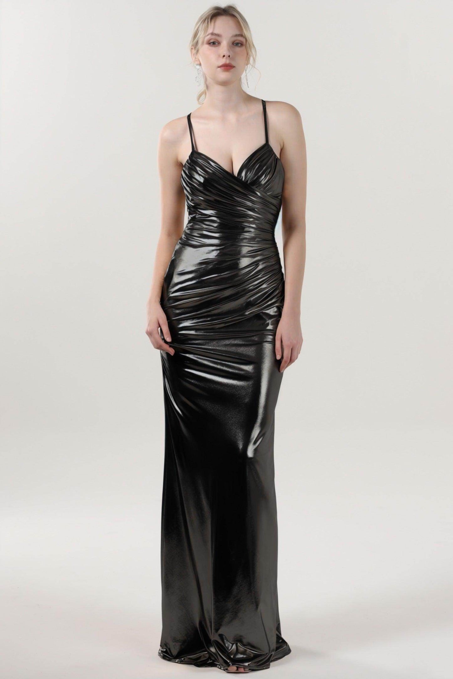 Sheath-Column Maxi Metallic Formal Dress CS0657
