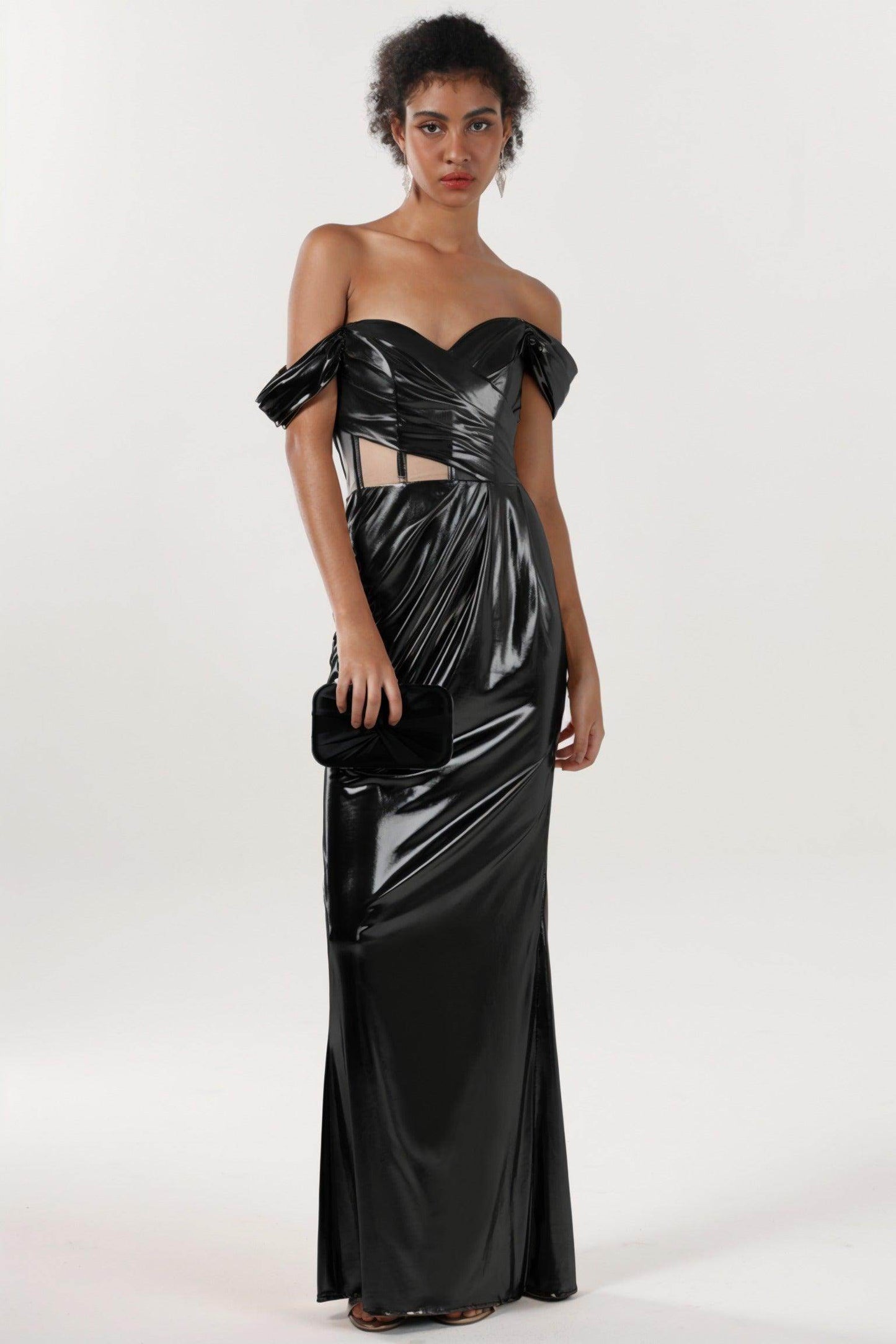 Sheath-Column Maxi Metallic Formal Dress CS0658