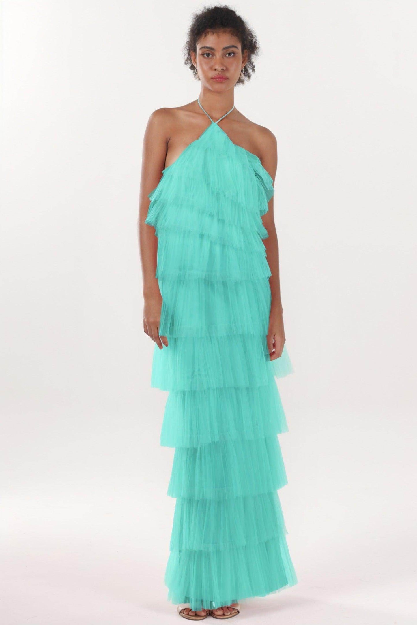 Sheath-Column Maxi Tulle Formal Dress CS0659