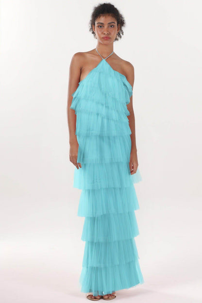 Sheath-Column Maxi Tulle Formal Dress CS0659
