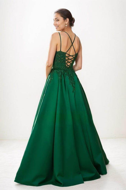 Exquisite A-Line V-Neck Appliques Lace Prom Dresses CS0787