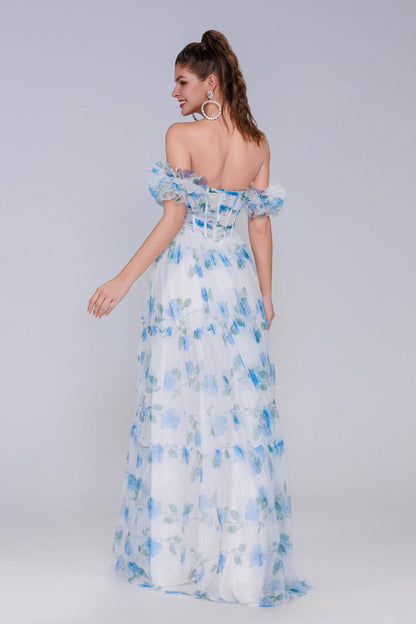 A-Line Maxi Printed Gauze Prom Dress CS0989