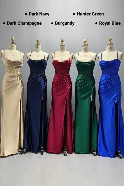 Sheath-Column Maxi Stretch Satin Prom Dress CS1039