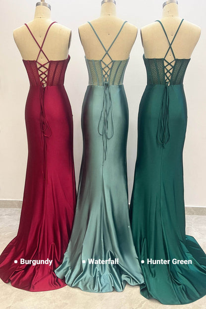 Sheath-Column Maxi Stretch Satin Prom Dress CS1039