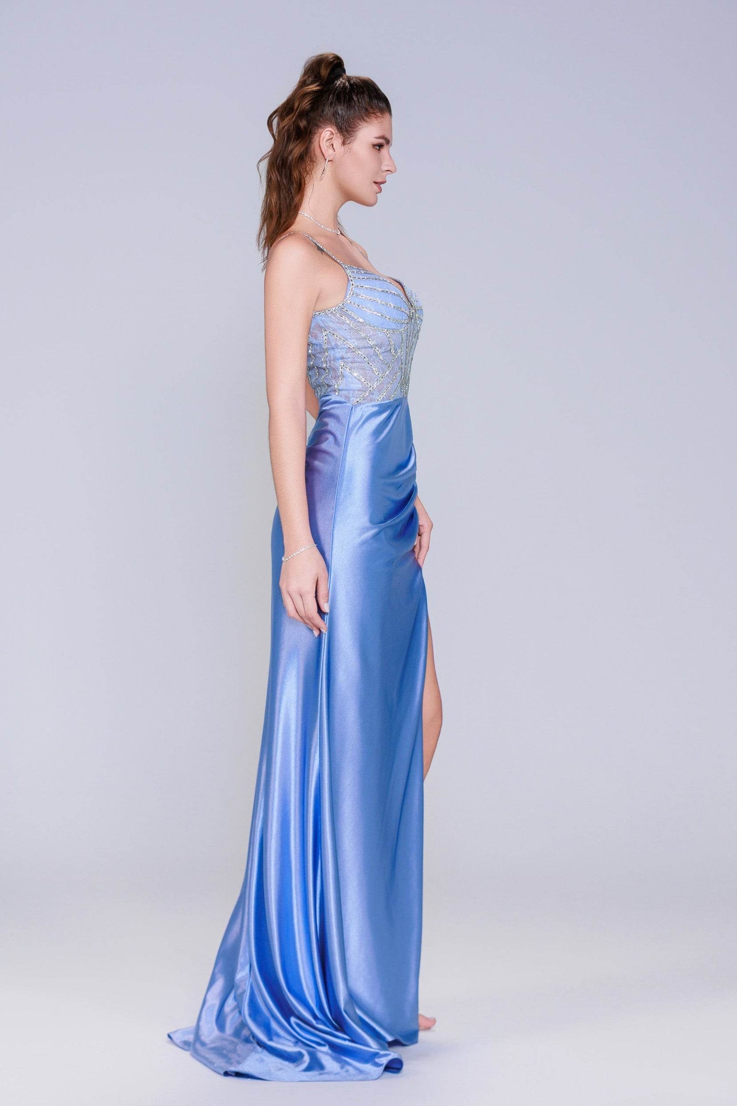Sheath-Column Sweep-Brush Train Stretch Satin Prom Dress CS1042
