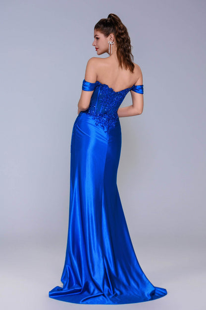 Sheath-Column Sweep-Brush Train Stretch Satin Prom Dress CS1052