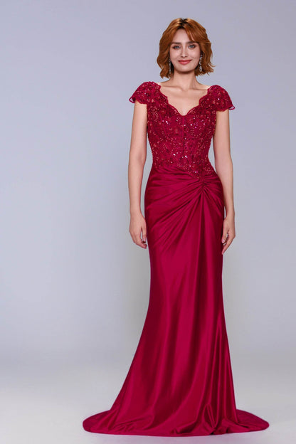 Sheath-Column Sweep-Brush Train Stretch Satin Prom Dress CS1059