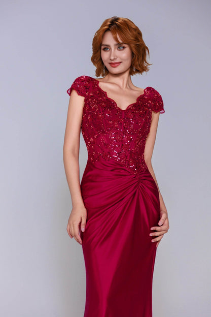 Sheath-Column Sweep-Brush Train Stretch Satin Prom Dress CS1059