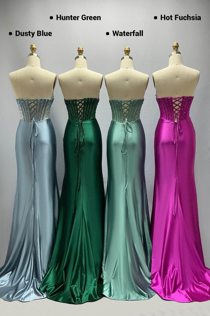 Sheath-Column Sweep-Brush Train Stretch Satin Prom Dress CS1063
