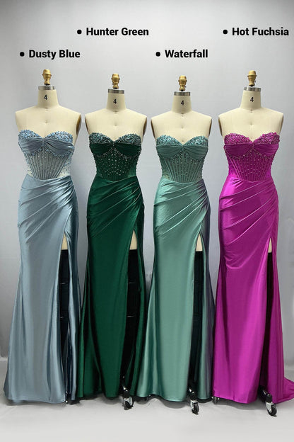 Sheath-Column Sweep-Brush Train Stretch Satin Prom Dress CS1063