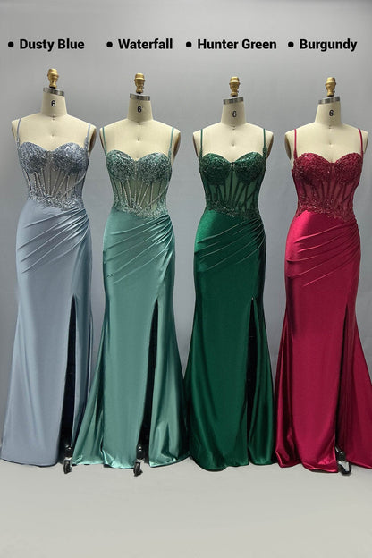 Sheath-Column Sweep-Brush Train Stretch Satin Prom Dress CS1064