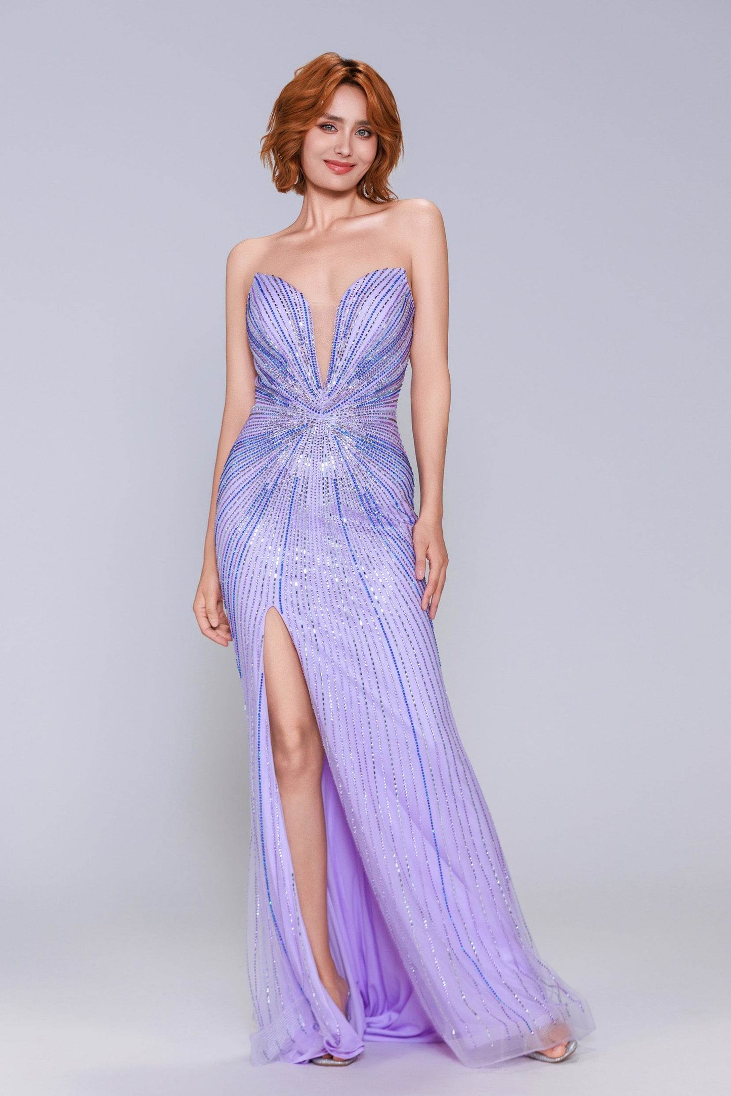 Sheath-Column Sweep-Brush Train Sequined Prom Dress CS1068