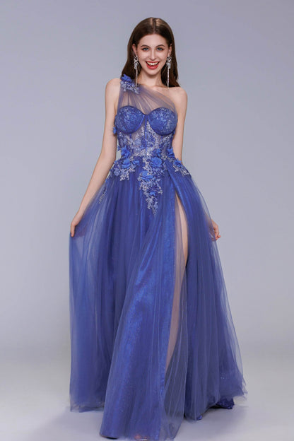 A-Line Sweep-Brush Train Tulle Prom Dress CS1069