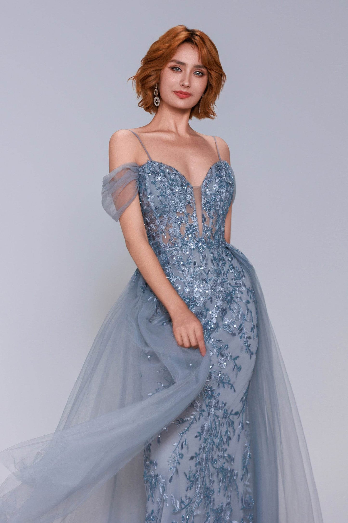 Sheath-Column Maxi Tulle Prom Dress CS1071