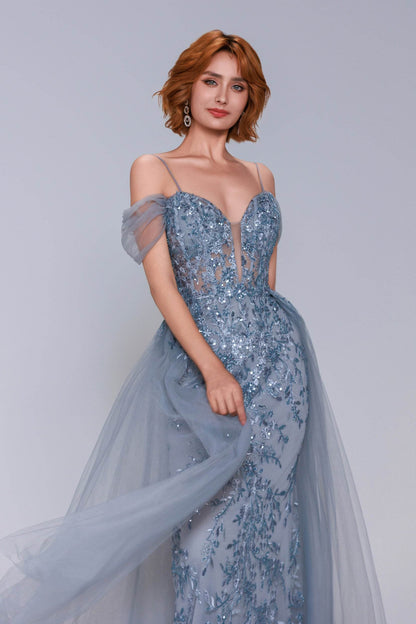 Sheath-Column Maxi Tulle Prom Dress CS1071