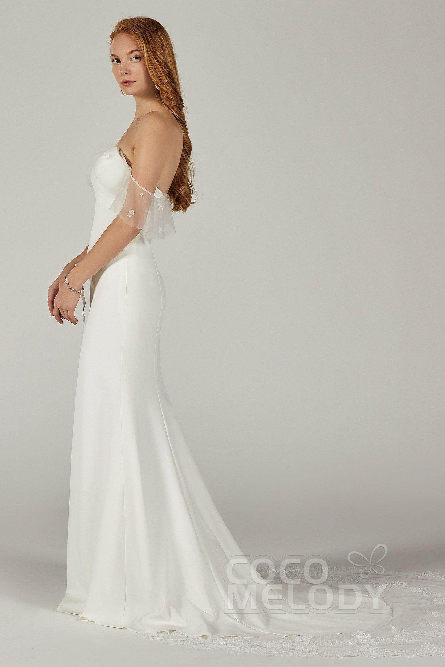 Trumpet Court Train Elastic Fabric Wedding Dress CW2217