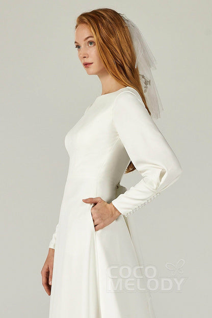 A-Line Sweep-Brush Train Elastic Fabric Wedding Dress CW2218